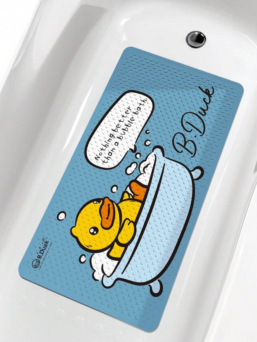 1pc Authorized B.DUCK Shower Mat, Thick & Cute Cartoon Duck Design, Surfing Duck, HELLO Duck, Raincoat Duck, Anti-Bacterial, Non-Slip Strong Suction Cup Bath Mat, Easy To Clean, Bathroom Accessory, Bathroom Decor - Multicolor - View 1