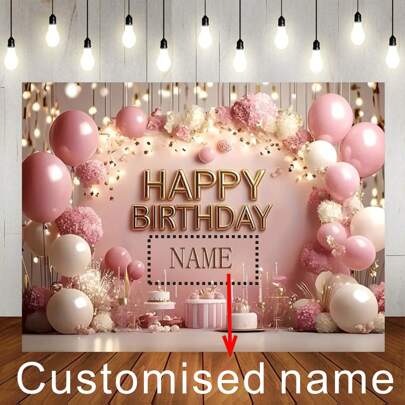 1pc Customizable Name Pink Balloon Happy Birthday Party Backdrop Gold Glitter Sequins Pink Floral Decoration For Birthday Party Cake Table Decoration Photography Banner Vinyl,Multi-Functional,Durable,Ornamental,Reusable,Exquisite,Stylish,High-Quality,Colorful,Modern,Custom,Personalized,Unique,Ideal Gifts For Him,Ideal Gifts For Her,Boyfriend,Dad,Girlfriend,Mom,Family,Friends,Tea Room,Home,Garden,Office,For Anniversaries,For Valentine's Day,For Mother's Day,For Birthdays,For Father's Day,For Graduation,For Weddings,For Housewarming,Customized Party Supplies