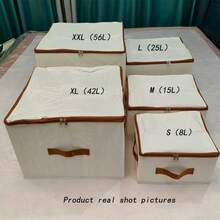 1/2 Packs Storage Bins With Zipper Lid Fabric Lidded Storage Baskets Boxes Foldable Washable Closet Shelf Clothes Organizer Container With Handles (Beige) - Beige - View 3