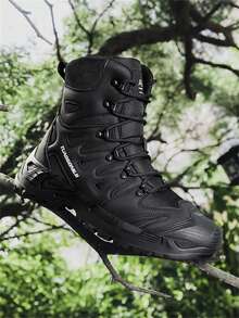 Men's Anti-Slip & Water-Resistant Outdoor Sport Boots, Plus Size Mid-Top Hiking Boots, Tall Desert Boots, Practical Military Boots For Hiking, Camping And Other Outdoor Activities, With Zipper And Hook And Loop Design