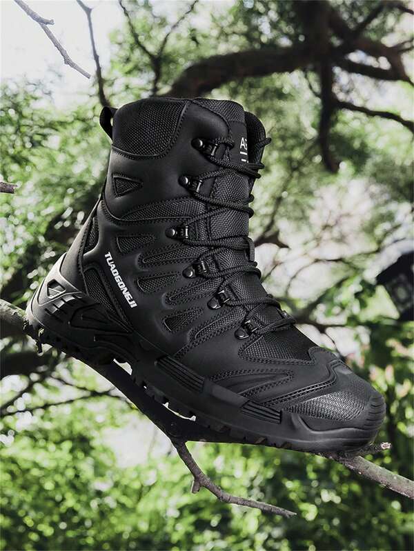 Botas deportivas para exteriores antideslizantes y resistentes al agua para hombres, botas de senderismo de media caña de talla grande, botas de desierto altas, botas militares prácticas para senderismo, camping y otras actividades al aire libre, con cremallera y diseño de