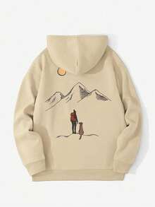 GRDR Men's Mountain Print Long Sleeve Casual Drawstring Hooded Sweatshirt With Pockets - Apricot - View 5