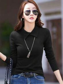 Chemise de corps noire élégante et affinante à col roulé, polyvalente et mettant la silhouette en valeur, nouveau design automne/hiver pour femmes