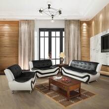 Leather Living Room Furniture Sets, Sectional Sofa Sets Modern Faux Leather Couch 6-Seat Sofa For Living Room(Sofa+Loveseat+Chair)Furniture Living Room Living Room Set Sectional Couch, Black & White - Đen & Trắng-6 chỗ ngồi (Sofa + Ghế dài + Ghế) - Xem 2