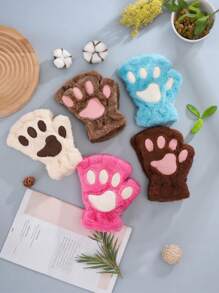 1 Pair Of Cat Paw Half Finger Gloves, Black, Brown, Gray Half Finger Gloves, Suitable For Winter Holiday Gifts, Unisex - Multicolor - View 10