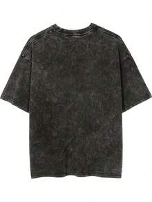 复古卡通图案宽松短袖黑色T恤，柔软舒适，休闲夏季款 - 黑色 - 查看 7