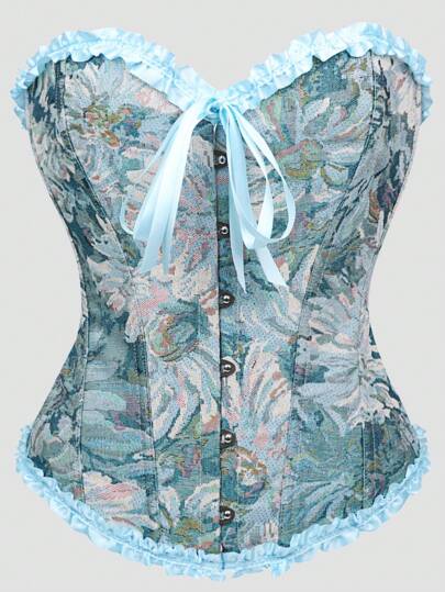 Top de combinaison moulant pour femme avec garniture florale Monet, boutonnage devant, taille galbée et sexy