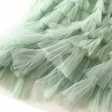 Women's A-Line Fairy Patterned Elastic Waist Ruffle Tulle Layered Midi Skirt - Tutu B 淺綠色 - 查看 4