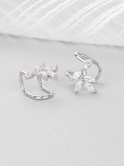 1 Pair Elegant Luxury S925 Sterling Silver Zirconia Diamond Clover Leaf Ear Cuff Clip On Earrings, Fashionable Chic Earrings Suitable For Women Daily, Date, Party, Gift For Wife, Girlfriend, Friends, Family - Silver Weight 0.93g/0.03oz