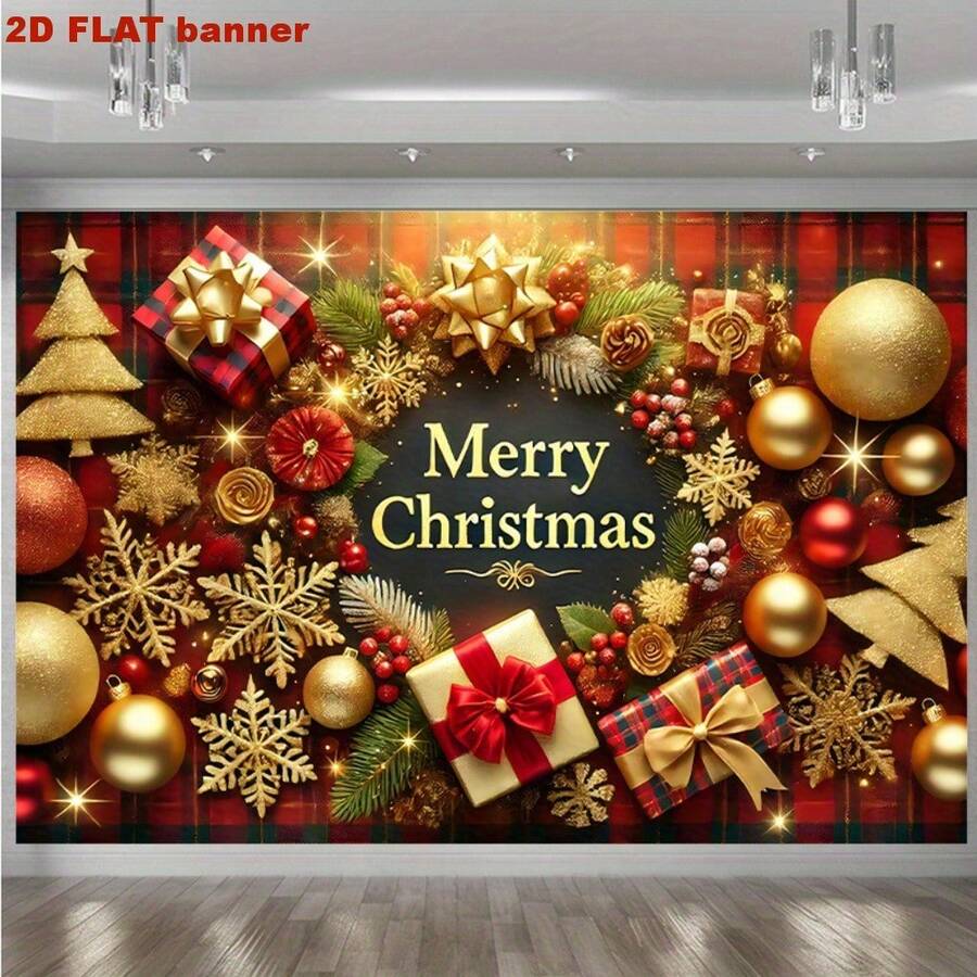 2D 平面冬季雪景圣诞背景，适合圣诞派对装饰，室内/室外，圣诞派对和节日庆祝的完美礼物，多用途 - 黃色 - 查看 1