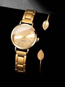 2 件女士金色合金表带，时尚休闲罗马字母表盘石英表，搭配 LOVE 字母手链套装，适合日常佩戴或节日礼物 - 金色 - 查看 5