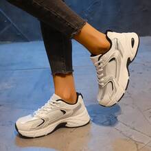 American Retro Contrast Color Running Shoes, Mesh Breathable, Thick Bottom Cushioning, Campus, Street, Daily Wear Template, Running Shoes To Grasp The Relaxation Feeling, 5cm High Casual Shoes - 黑色 - 查看 7