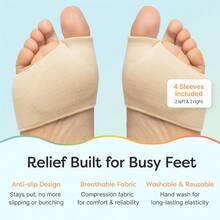 ZenToes Metatarsal Pads For Men And Women Ball Of Foot Pain Relief Cushions For Sesamoiditis Metatarsalgia Morton's Neuroma 2 Pairs Fabric Sleeves With Gel Inserts Small Beige - 米色 - 查看 3