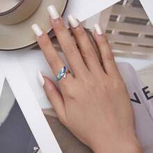 BAMOER 925純銀藍色羽毛耳環，鑲嵌鋯石，適合女士生日禮物，時尚耀眼的精美珠寶BSE707，節日 - 銀色 - 查看 8