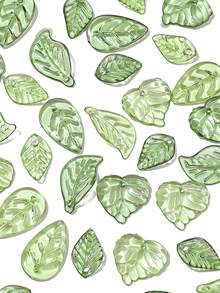 100pcs Mini Acrylic Leaf Beads - Assorted Styles, Suitable For DIY Jewelry Making, Handmade Crafts And Accessories - Beading And Jewelry Making - Green - View 4