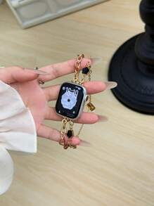 1 Pc Luxury Golden Black Flower Bracelet Loop Link Compatible With Apple Watch Band Women Sport 38mm 40mm 41mm 42mm 44mm 45mm 46mm 49mm , Strap Compatible With Apple Watch Watchband Series Ultra 10/9/8/7/6/5/4/3/2/1 SE