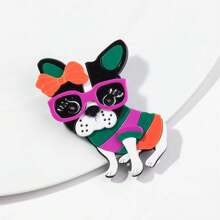 1pc Fashion Acrylic Patchwork Adorable Glasses Wearing Dog/Puppy Animal Design Brooch, Suitable As Gift For Women