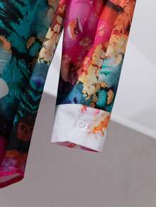 Áo sơ mi nữ cỡ lớn in kỹ thuật số toàn thân, cài cúc, thích hợp mặc mùa xuân/hè, màu trắng. - trắng - Xem 9