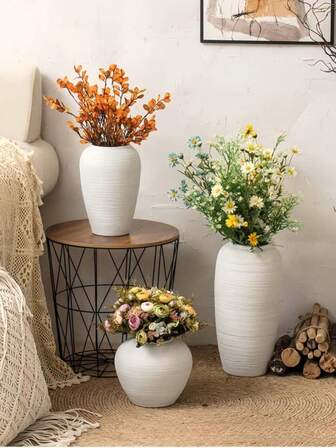 1pc Elegant Cream-White Ceramic Vase | Graceful Textured Design | Suitable For Room, Living Room, Wedding Decor | For Fresh Or Dried Flowers | Great Gift Home Decor Room Decor Flower Vase Glass Vase