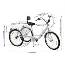 YUNRUX Foldable Tricycle For Adults 24 Inch 7 Speed 3 Wheel Bicycle With Basket City Bike Tricycle Weight Capacity Of 140KG Adjustable, White