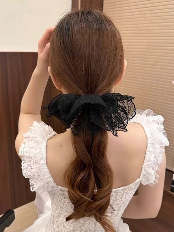 2 piezas/1 pieza Elegantes scrunchies de satén con estilo francés de encaje, adecuados para uso diario, salidas, viajes, fotografía callejera, vlogs, fiestas, citas y otras ocasiones, accesorio de moda y versátil para el cabello de mujeres