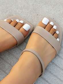 女士平底凉鞋，新款夏季时尚方头一脚蹬平底鞋，黑色、白色、金色、银色、红色、蓝色，舒适沙滩休闲拖鞋 - 卡其色 - 查看 6