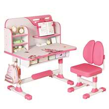 Premium Kids Study Desk Chair Set, Height Adjustable Children School Study Table Chair Set With Astronaut Pattern, Ergonomic Desk Chair With Large Writing Board, Bookshelf And Drawer (Pink, Blue) - Pink - View 12
