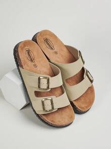 DISARCON Men's Summer New Sandals, Outdoor Street, Matching, Fashion, Casual, Beach, Flat/Mid-Heel/Arch Support/Comfortable Flat Couples Shoes, Breathable High-End/High-Quality/Outdoor Women's Sandals, Adjustable Upper In White/Black/Double Buckle/Metal Buckle/Retro/Classic Indoor Slippers