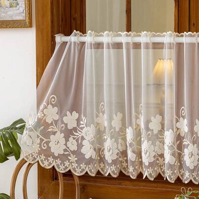 1 tấm rèm cửa ngắn họa tiết ren hoa châu Âu, rèm cửa - Rèm cửa sổ mỏng nhẹ không cần khoan có họa tiết hoa thanh lịch, rèm cửa sổ riêng tư nhẹ cho phòng ngủ, phòng khách, tủ, trang trí tiệc - Trang trí nhà cửa quanh năm, rèm cửa phòng khách thanh lịch, thiết kế Jacquard, vải mỏng polyester, trang trí theo mùa