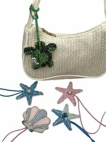Accesorio de bolso de verano hecho a mano con bordado de cuentas con motivos de vida marina, concha, tortuga marina, estrella de mar con strass de lujo, accesorios para el coche para mujeres, cuentas, cuentas incrustadas, cuentas hechas a mano para uñas - Multicolor - Ver 1
