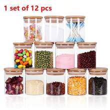 4-6-12pcs/Set Small Capacity Glass Jars With Lids, Glass Containers For Tea, Coffee, Sugar, Food Storage, Spice, Cookies, Kitchen Accessories, Airtight & Moisture-Proof Containers For Organized Kitchen Countertop And Pantry, Transparent Food Storage Containers With Wooden Lids