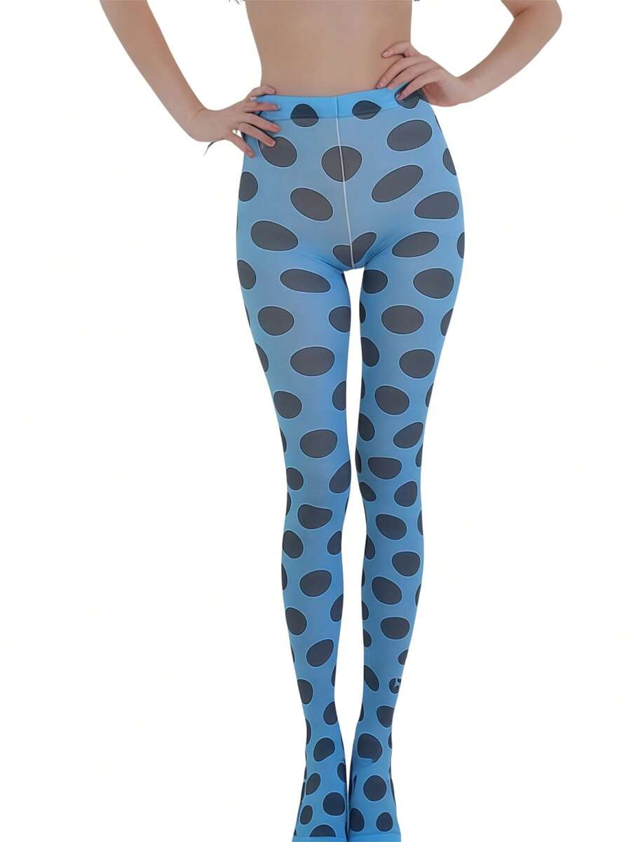 Women Sheer Tights Control Top Pantyhose Y2k Polka Dot Skinny Mesh Tights Fishnet Socking Leggings - 寶藍色 - 查看 1