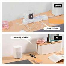 QINBEIYOU 1pc Large Size Cable Management Box - Wooden Style Cable Storage Box Suitable For TV Cords, Computer Cables, USB Hubs And Power Cords Under Office Desk - Made Of ABS Plastic