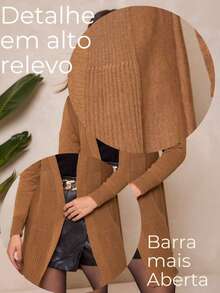 Women's Plain Knit Cardigan With Ribbed Detail Mid-Season Knitwear - Marrón Mocha - Ver 7