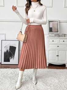 Pleated Skirts For Women Bottoms Fall Clothes Business Casua Leather Pink Long Skirt
