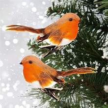 12 Stück Mini süße Rotkehlchen Weihnachtsbaumschmuck, künstliche Federn, orange, Weihnachtsbaumdekoration, Gartendekoration, Outdoor Heim Party Neujahr Dekoration, 5,0 cm x 4,0 cm x 2,0 cm - Verschiedenfarbig - Übersicht 8