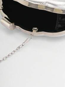 Shell-Shaped PU Leather Box Clutch Bag, Evening Bag, Formal Bag, Prom Bag, Handbag With Chain ,Wedding - Silver - View 8