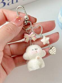 1件装女士植绒卡通熊钥匙扣，带蝴蝶结、爱心、星星吊坠，可爱耳机，包包钥匙链装饰，挂绳带证件夹，汽车配件，包包挂饰，圣诞礼物，送给老师、朋友、姐妹的礼物创意 - 彩色 - 查看 2