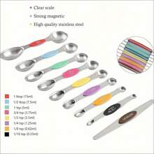 8/10/17件套量杯量勺套装，不锈钢材质，双面磁性量勺，带刻度的量杯量勺套装，粉末和液体量具，烘焙专用量杯量勺套装，适用于面包、马卡龙、蛋糕、抹茶粉、咖啡粉等，适用于干湿食材 - 厨房用品 - 烘焙工具 - 厨房小工具 - 彩色和黑色 - 彩色 - 查看 10