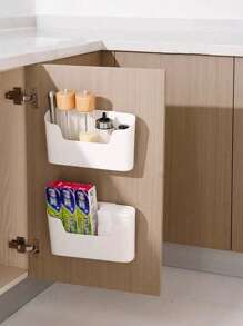 1 pieza Caja de almacenamiento montada en la pared, gran organizador de gabinete de puerta de suministros de baño sin perforación