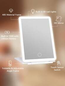 FENCHILIN FENCHILIN Lighted Makeup Vanity Mirror With Magnification For Travel, Large Portable Cosmetic Beauty Mirror With 60 LED Lights 3X 5X Magnifying Mirror Automatic Modes White 7.9'' - 白色 - 查看 7