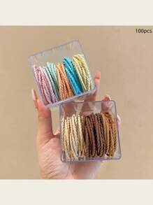 50个/罐 时尚高弹细发圈，简约基础款发圈，细罗纹发圈，小巧精致发饰，礼品，马尾辫发圈，发绳，橡皮筋，发绳头饰 - 彩色 - 查看 15