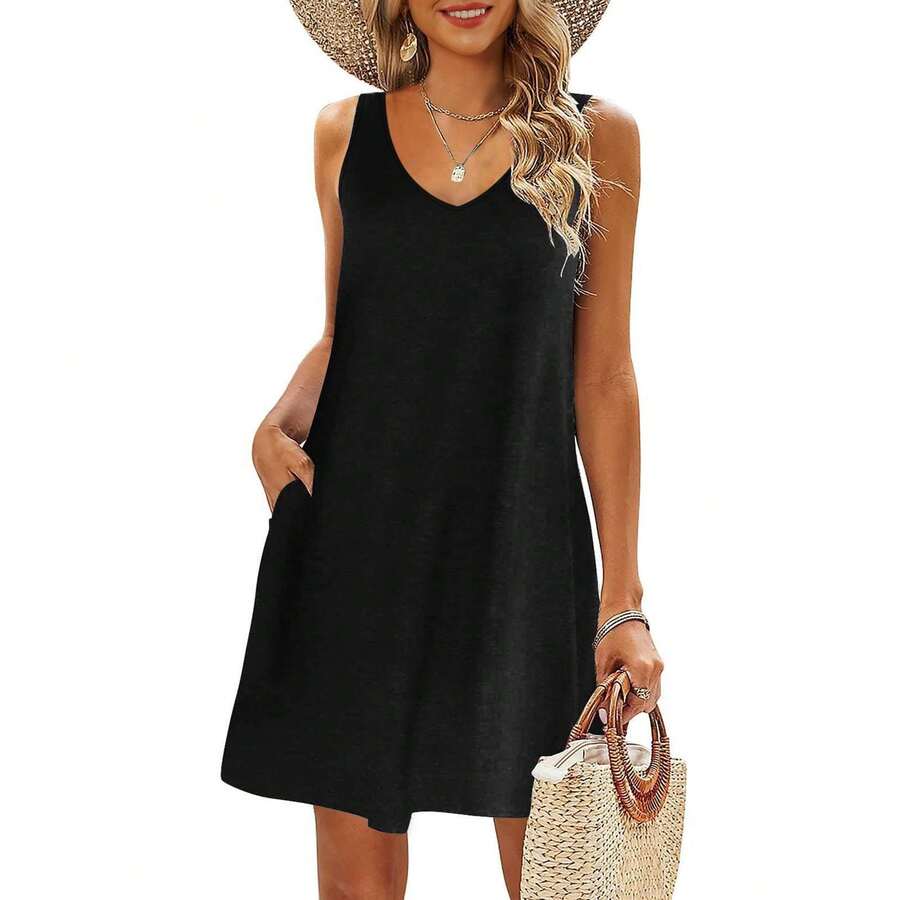 Women's Casual Summer T-Shirt Dresses – Ideal As Beach Cover-Ups Or Tank Dresses - màu đen - Xem 1