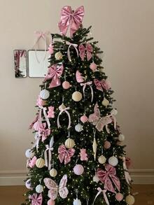 1 Stück handgemachte rosa Weihnachtsbaum Ornament Kollektion, Glitzer Pailletten Weihnachtsbaum Anhänger, Pailletten Schleife, Glitzer Schmetterling, Glitzer Kugel, rosa Schleife dekorierte Weihnachtsbaum Dekoration rosa Set Hängende Kugel, Weihnachtsritual Sinn, rosa verspielter Weihnachtsbaum
