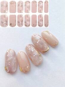 Crystal Marble Pattern 3D Nail Stickers With Diamond Decor, DIY Nail Art Accessory For Almond Nails