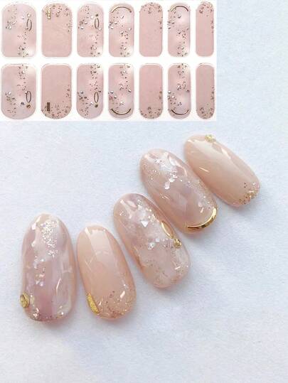 Crystal Marble Pattern 3D Nail Stickers With Diamond Decor, DIY Nail Art Accessory For Almond Nails Nail Supplies