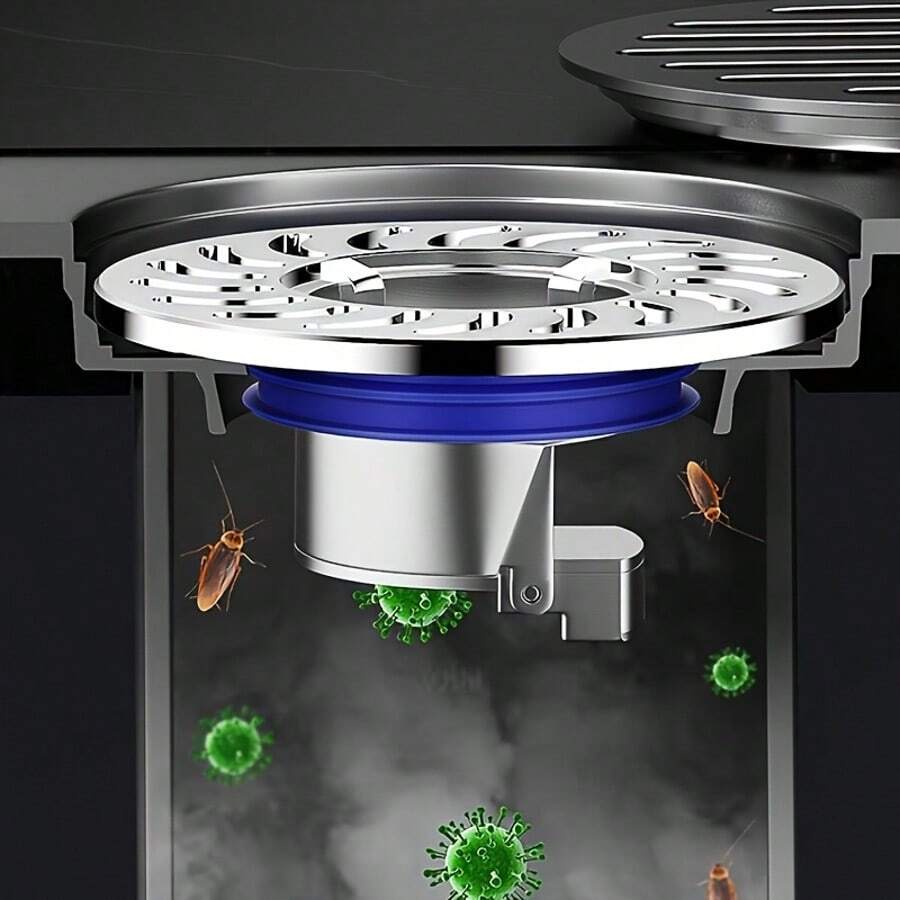 1 miếng thoát sàn chống mùi - Vàng/Bạc, Bộ chống trào ngược cống thoát nước vòi hoa sen, Van thoát nước một chiều, Bộ lọc cống bằng đồng thau, Chống trào ngược, Ngăn mùi hôi phát tán trong phòng tắm và nhà bếp (Đồng thau)