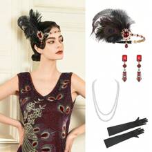 20 世纪 20 年代婚礼/派对头饰套装，包括头带、仿珍珠项链、手套、复古锌合金配饰，适合万圣节舞会