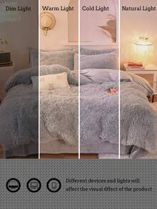 3 件套柔软毛绒水晶毛绒羽绒被套套装（1 个羽绒被套 + 2 个枕套），舒适温暖，可机洗，适用于卧室、客房 - 淺灰色 - 查看 7