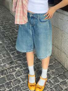 Women Summer Casual Knee Length Wide Leg Baggy Bermuda Denim Shorts Vacation Beach Country Concert